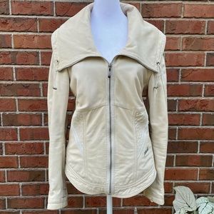 Lamb Leather Jacket Beige/Off White Moto Biker Zip Up Large High Collar Diesel